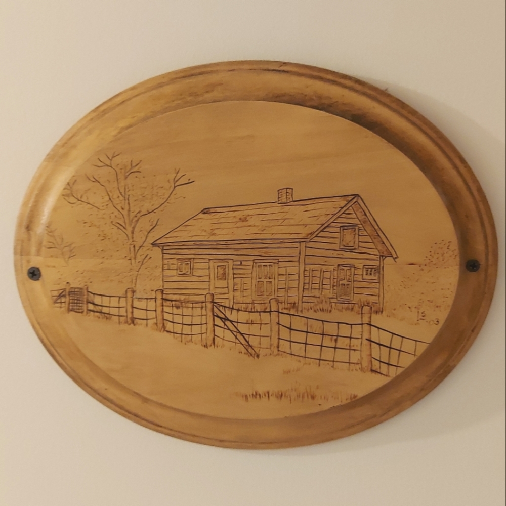3 for $25- Rustic Log Cabin Etching on Wood Plaque